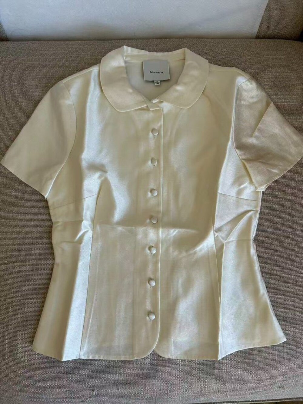 Reformation Haley-Kate Top US4 Ivory Cream Blouse French Quiet Lux - Picture 4 of 9